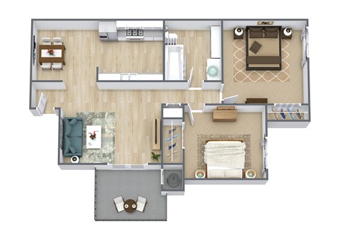 Floor plan for 2 beds, 1 bath, 768 sqft